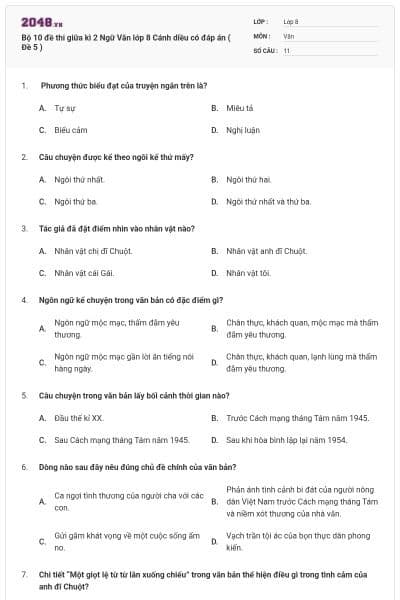 Bộ 10 đề thi giữa kì 2 Ngữ Văn lớp 8 Cánh diều có đáp án ( Đề 5 )