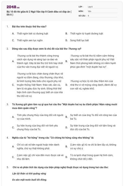 Bộ 10 đề thi giữa kì 2 Ngữ Văn lớp 8 Cánh diều có đáp án ( Đề 6 )
