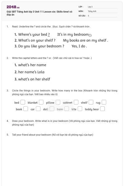 Giải SBT Tiếng Anh lớp 3 Unit 11 Lesson six: Skills time! có đáp án
