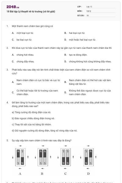 18 Bài tập Lý thuyết về từ trường (có lời giải)