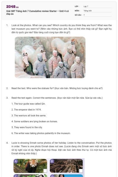 Giải SBT Tiếng Anh 7 Cumulative review Starter – Unit 4 có đáp án