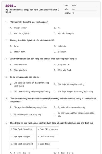Bộ 10 đề thi cuối kì 2 Ngữ Văn lớp 8 Cánh diều có đáp án ( Đề 4 )