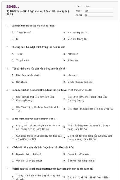 Bộ 10 đề thi cuối kì 2 Ngữ Văn lớp 8 Cánh diều có đáp án ( Đề 6 )