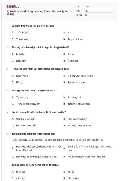 Bộ 10 đề thi cuối kì 2 Ngữ Văn lớp 8 Cánh diều có đáp án( Đề 10 )