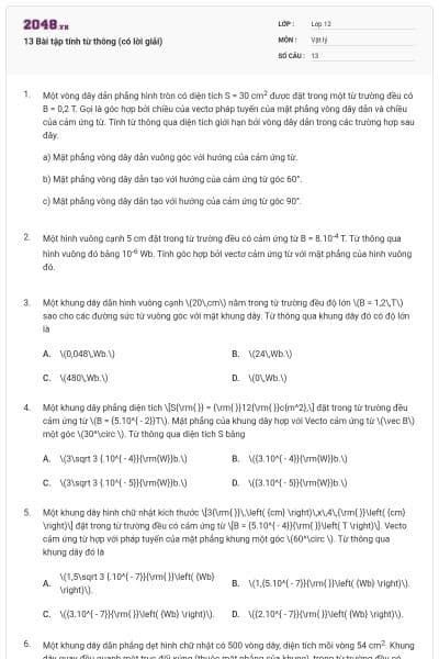 13 Bài tập tính từ thông (có lời giải)