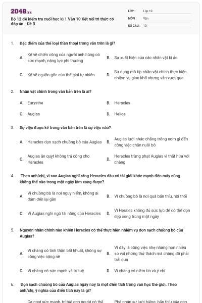 Bộ 12 đề kiểm tra cuối học kì 1 Văn 10 Kết nối tri thức có đáp án - Đề 3