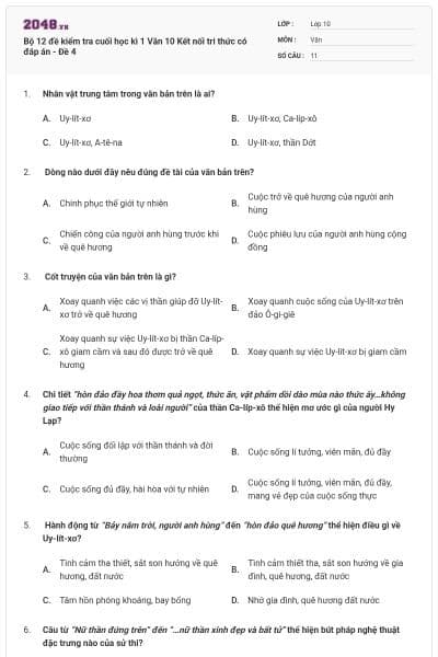 Bộ 12 đề kiểm tra cuối học kì 1 Văn 10 Kết nối tri thức có đáp án - Đề 4