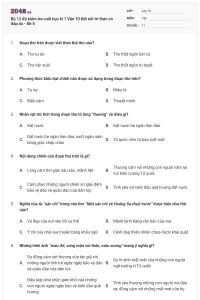 Bộ 12 đề kiểm tra cuối học kì 1 Văn 10 Kết nối tri thức có đáp án - Đề 5