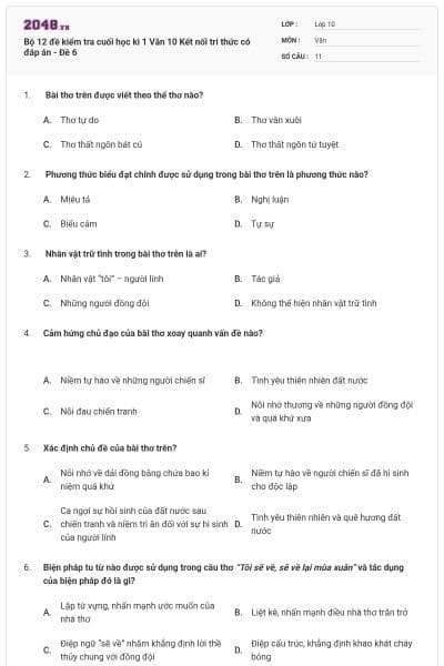 Bộ 12 đề kiểm tra cuối học kì 1 Văn 10 Kết nối tri thức có đáp án - Đề 6