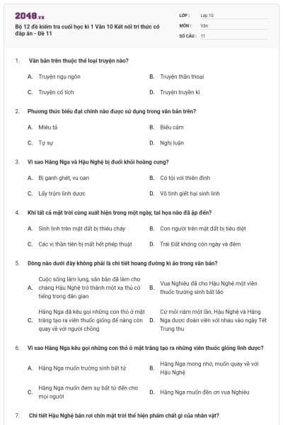 Bộ 12 đề kiểm tra cuối học kì 1 Văn 10 Kết nối tri thức có đáp án - Đề 11