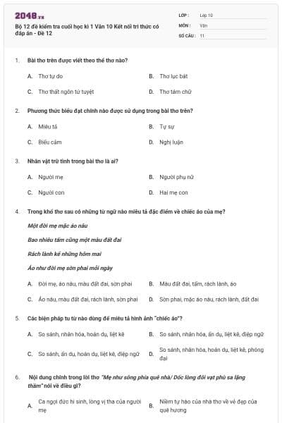 Bộ 12 đề kiểm tra cuối học kì 1 Văn 10 Kết nối tri thức có đáp án - Đề 12