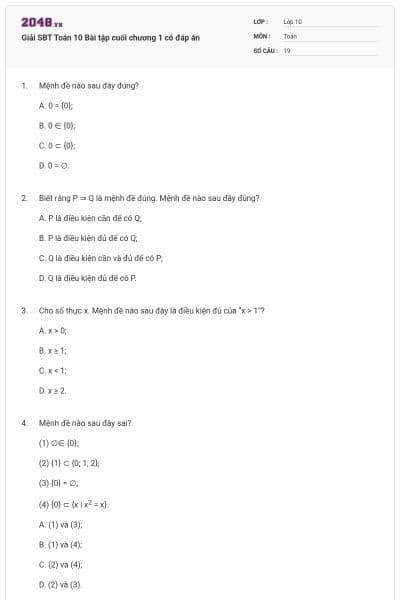 Giải SBT Toán 10 Bài tập cuối chương 1 có đáp án