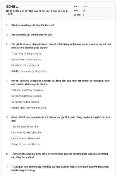 Bộ 15 đề thi giữa kì 1 Ngữ văn 11 Kết nối tri thức có đáp án - Đề 5