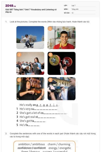 Giải SBT Tiếng Anh 7 Unit 7 Vocabulary and Listening có đáp án