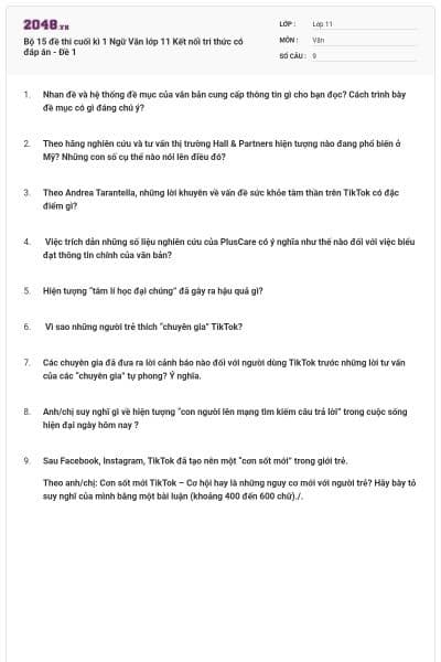 Bộ 15 đề thi cuối kì 1 Ngữ Văn lớp 11 Kết nối tri thức có đáp án - Đề 1