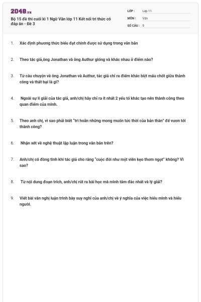 Bộ 15 đề thi cuối kì 1 Ngữ Văn lớp 11 Kết nối tri thức có đáp án - Đề 3