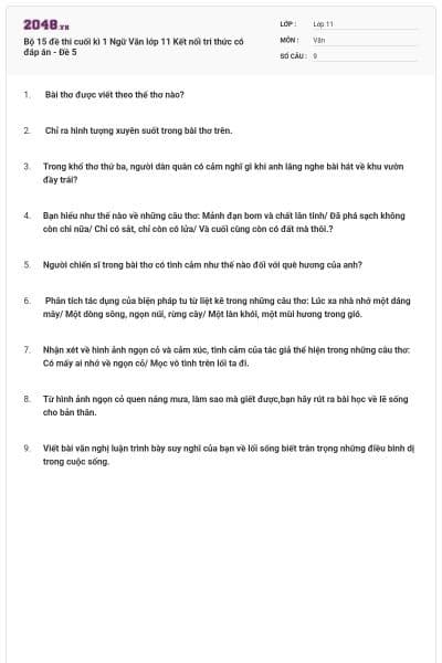 Bộ 15 đề thi cuối kì 1 Ngữ Văn lớp 11 Kết nối tri thức có đáp án - Đề 5