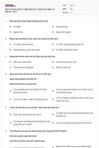 Bộ 15 đề thi cuối kì 1 Ngữ Văn lớp 11 Kết nối tri thức có đáp án - Đề 7