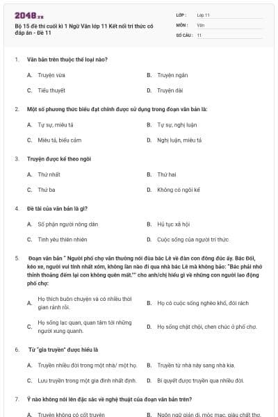 Bộ 15 đề thi cuối kì 1 Ngữ Văn lớp 11 Kết nối tri thức có đáp án - Đề 11