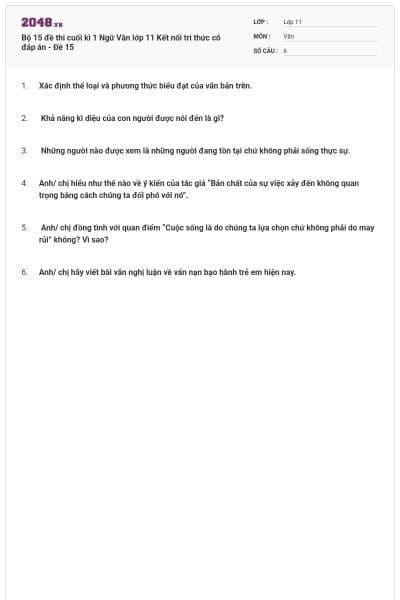 Bộ 15 đề thi cuối kì 1 Ngữ Văn lớp 11 Kết nối tri thức có đáp án - Đề 15