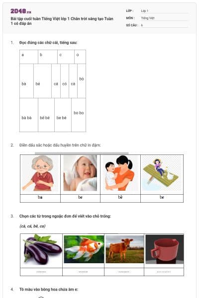 Bài tập cuối tuần Tiếng Việt lớp 1 Chân trời sáng tạo Tuần 1 có đáp án