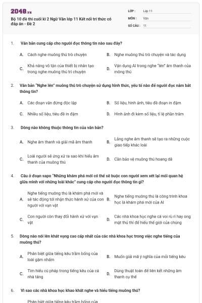 Bộ 10 đề thi cuối kì 2 Ngữ Văn lớp 11 Kết nối tri thức có đáp án - Đề 2