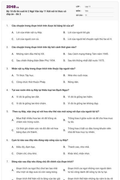 Bộ 10 đề thi cuối kì 2 Ngữ Văn lớp 11 Kết nối tri thức có đáp án - Đề 3