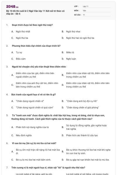 Bộ 10 đề thi cuối kì 2 Ngữ Văn lớp 11 Kết nối tri thức có đáp án - Đề 6