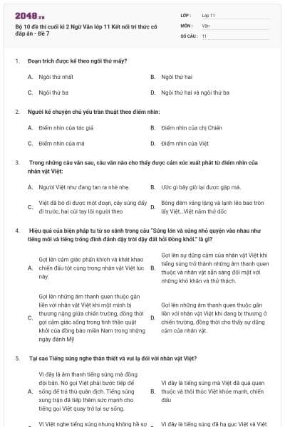 Bộ 10 đề thi cuối kì 2 Ngữ Văn lớp 11 Kết nối tri thức có đáp án - Đề 7