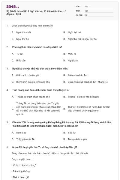 Bộ 10 đề thi cuối kì 2 Ngữ Văn lớp 11 Kết nối tri thức có đáp án - Đề 8