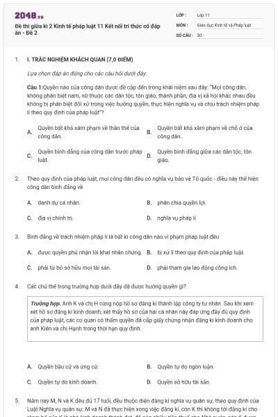Đề thi giữa kì 2 Kinh tế pháp luật 11 Kết nối tri thức có đáp án - Đề 2