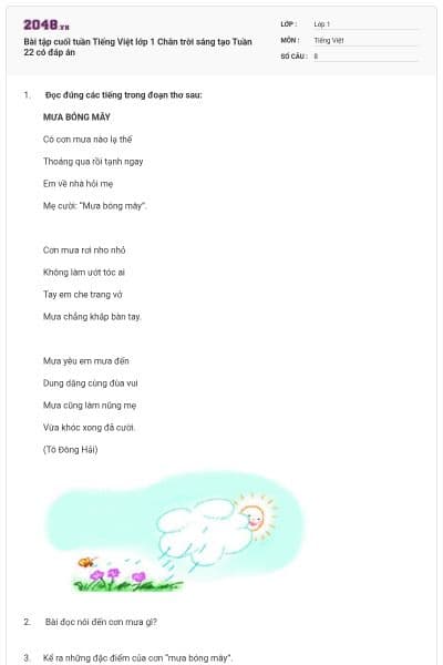 Bài tập cuối tuần Tiếng Việt lớp 1 Chân trời sáng tạo Tuần 22 có đáp án