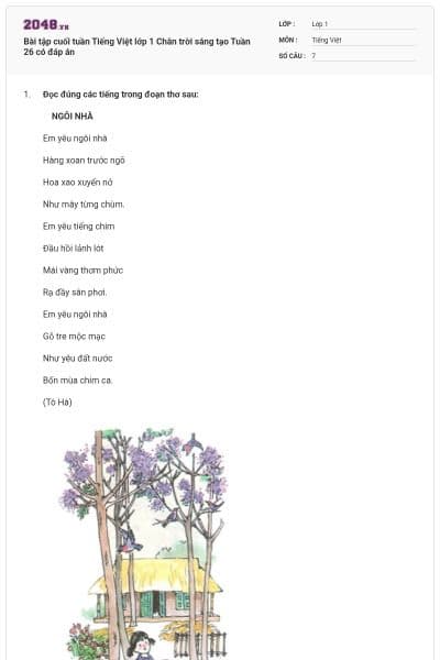 Bài tập cuối tuần Tiếng Việt lớp 1 Chân trời sáng tạo Tuần 26 có đáp án