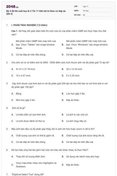 Bộ 4 đề thi cuối học kì 2 Tin 11 Kết nối tri thức có đáp án (Đề 4)