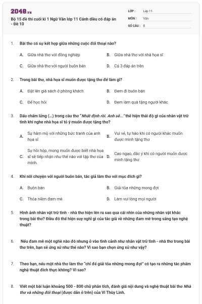 Bộ 15 đề thi cuối kì 1 Ngữ Văn lớp 11 Cánh diều có đáp án - Đề 10