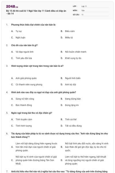 Bộ 15 đề thi cuối kì 1 Ngữ Văn lớp 11 Cánh diều có đáp án - Đề 14