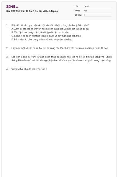 Giải SBT Ngữ Văn 10 Bài 1 Bài tập viết có đáp án