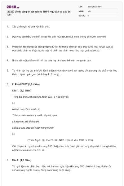 (2025) Đề thi tổng ôn tốt nghiệp THPT Ngữ văn có đáp án (Đề 1)