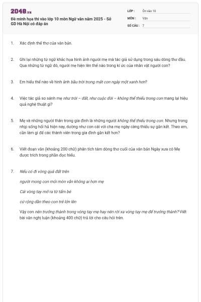 Đề minh họa thi vào lớp 10 môn Ngữ văn năm 2025 - Sở GD Hà Nội có đáp án