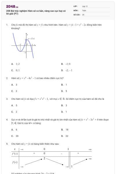 208 Bài trắc nghiệm Hàm số cơ bản, nâng cao cục hay có lời giải (P7)