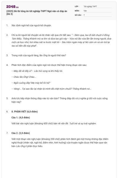 (2025) Đề thi tổng ôn tốt nghiệp THPT Ngữ văn có đáp án (Đề 3)