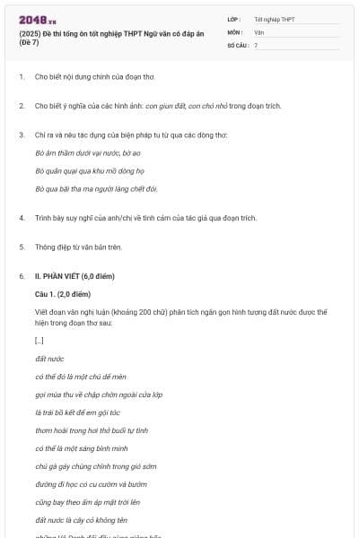 (2025) Đề thi tổng ôn tốt nghiệp THPT Ngữ văn có đáp án (Đề 7)