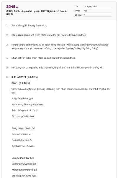 (2025) Đề thi tổng ôn tốt nghiệp THPT Ngữ văn có đáp án (Đề 8)