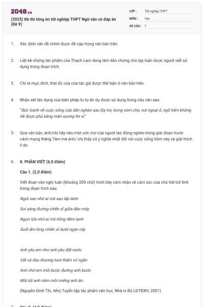 (2025) Đề thi tổng ôn tốt nghiệp THPT Ngữ văn có đáp án (Đề 9)