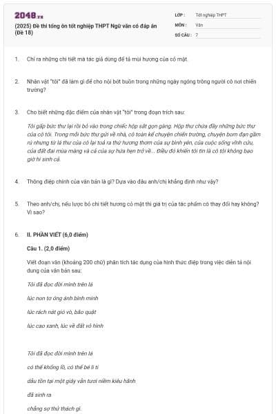 (2025) Đề thi tổng ôn tốt nghiệp THPT Ngữ văn có đáp án (Đề 18)