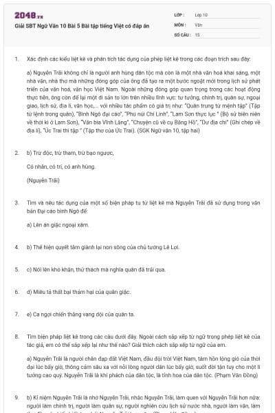 Giải SBT Ngữ Văn 10 Bài 5 Bài tập tiếng Việt có đáp án