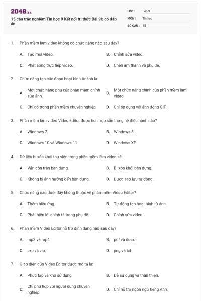 15 câu trắc nghiệm Tin học 9 Kết nối tri thức Bài 9b có đáp án