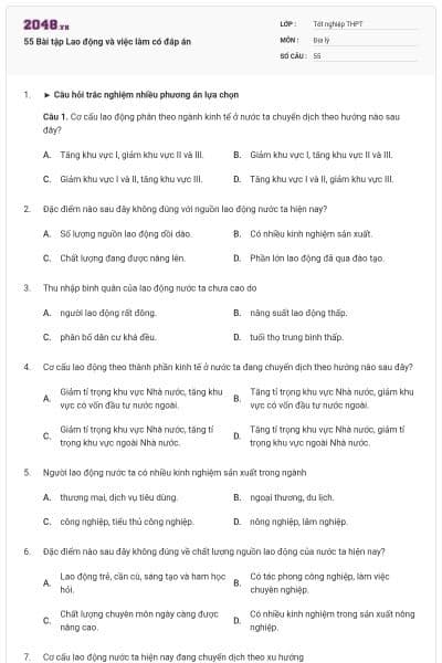 55 Bài tập Lao động và việc làm có đáp án