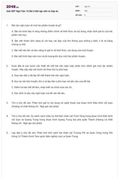 Giải SBT Ngữ Văn 10 Bài 6 Bài tập viết có đáp án