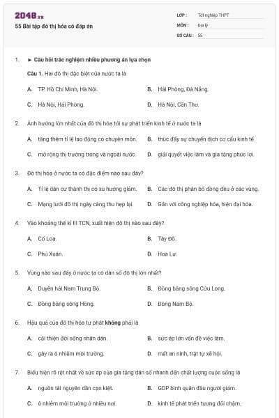 55 Bài tập đô thị hóa có đáp án